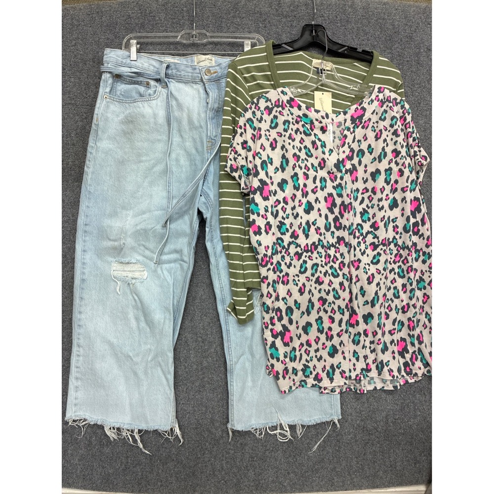 3 pc Lot Bundle 90s Baggy Jeans 16S Stripe Tee XL Dear Scarlett Leopard Top XL